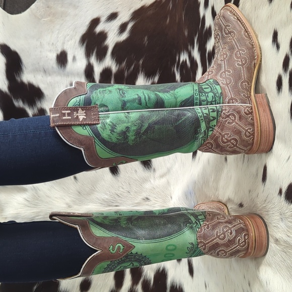Tin Haul Shoes - TIN HAUL "Deuce" square toe cowboy boots "Take the Money & Run"🤑 soles sz 8.5